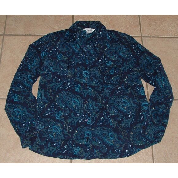 Dark Blue Paisley Sz Medium Soft Lightweight Corduroy Button Up Shirt KEREN HART - Picture 1 of 4